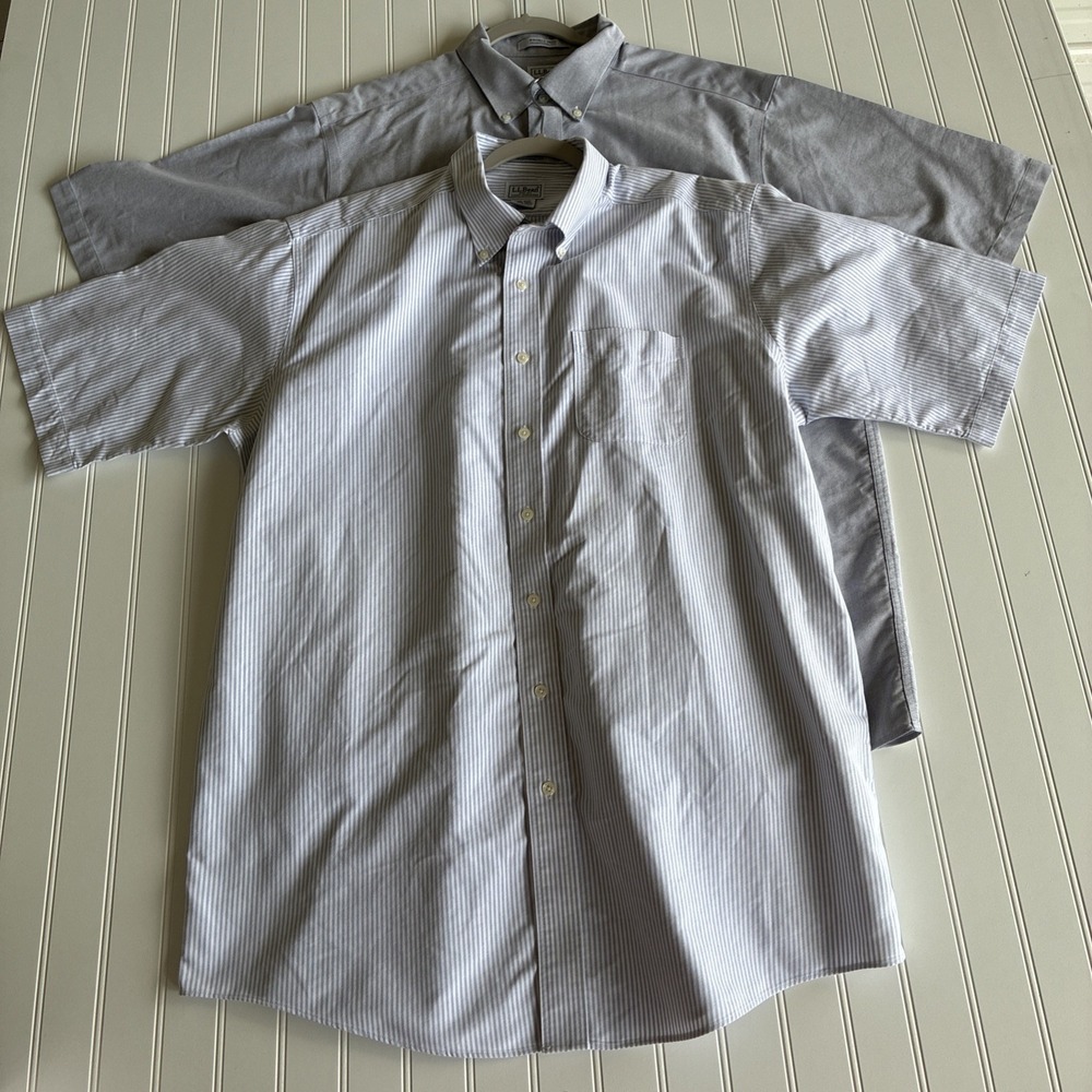 Lot Of 2 L.L.Bean short sleeve button down shirt  XXLT 50-51 in. CH EUC Blue